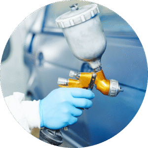 Car spray paint logo. Auto body repair with spray gun. Car painting services.